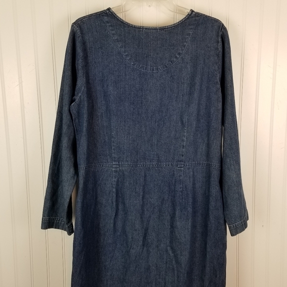 LL Bean Womens Maxi Dress Size 12 Denim Long Sleeve Button Front Modest Western - Picture 2 of 14